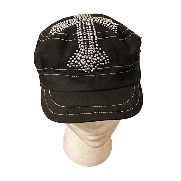 David & Young Bling and Beaded Cross Black Distressed Hat Size N/A - Picture 4 of 8